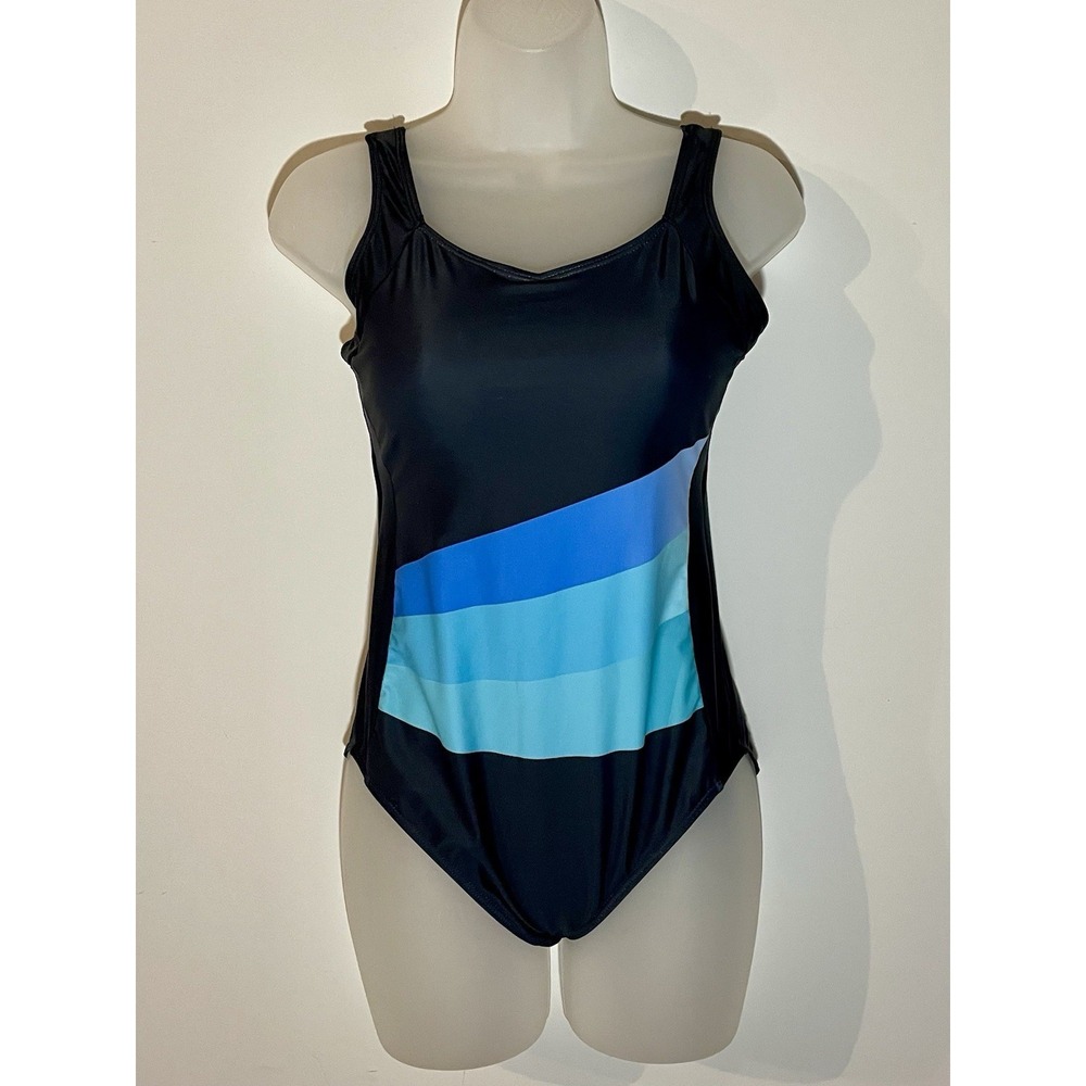 Swim Swimsuit Women's Size Medium Colorblock One-Piece Navy Sea‎ Blue